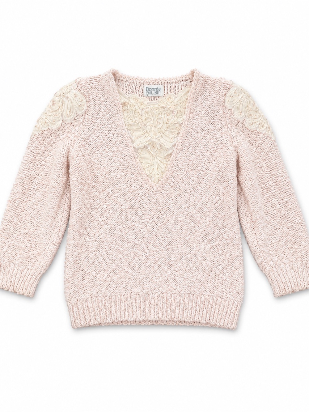 VINTAGE 90s Bonnie and Bill Pink Lace-Trim V-Neck Sweater